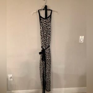 Diane Von Furstenberg XL Black White Flower Geo Print Maxi dress tie belt